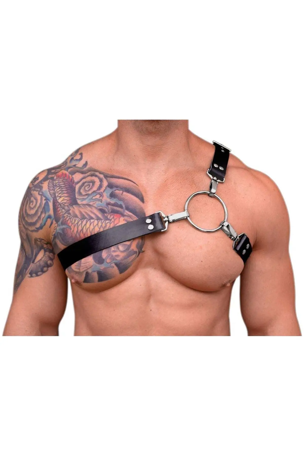 Men's One-Shoulder Harness, Leather Leg Accessory, Fancy Men's Outerwear - SHM177