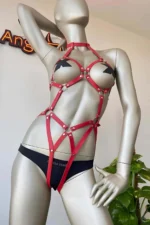Red Leather Dancer Custom Harness