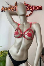 Red Leather Bra Harness - Image 4