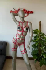 Red Rubber Sexy Body Harness Set - Image 6