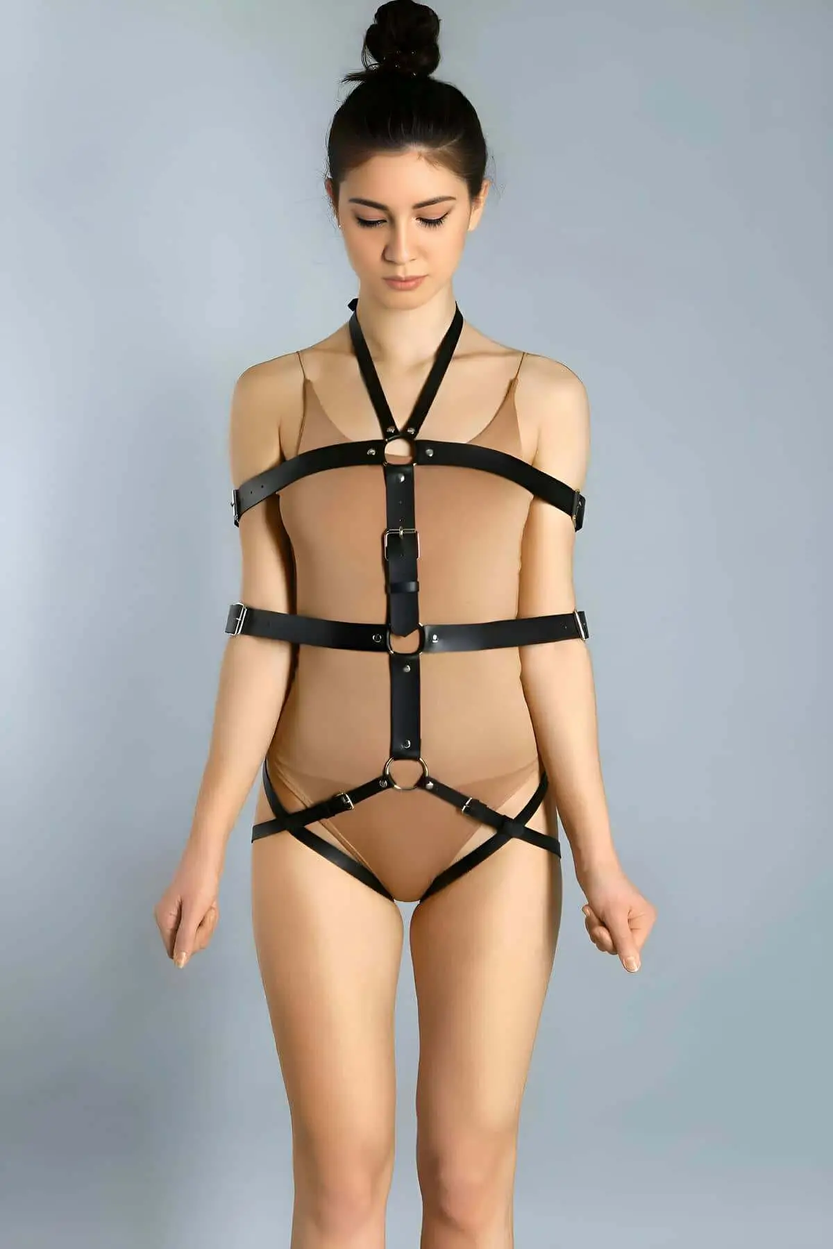 Fantasy Body Clamp, Open Mesh Leather Bondage Harness Set - SH1062