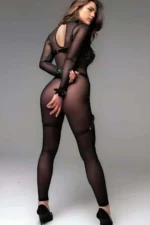 Cross Waist Detail Open Bust Fantasy Leather Garter Set - SH1189 - Image 3