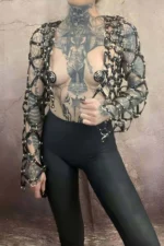 Cross Design Long Sleeve Leather Crop Tie-Up Bustier Harness - SH1076 - Image 2