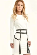 Double Row Waist Tie Adjustable Tassel Leather Dress - SH645