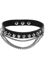 Studded Leather Choker, Collar with Studs and Chain - SH975 - Image 3