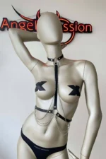 Leather Neck and Waist Harness with Chain Detail - SH5 - Image 4