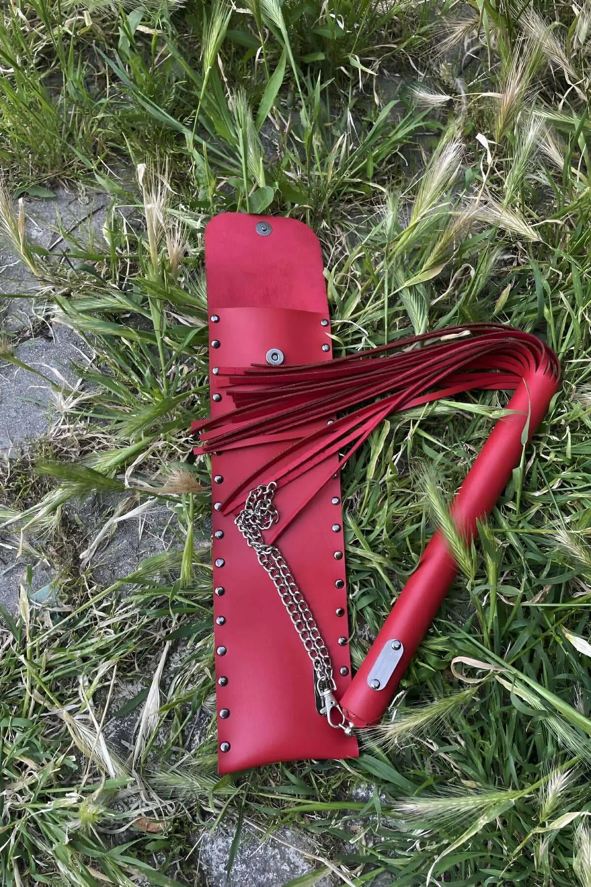 Red Whip with Leather Case, Stylish Leather Whip, Sexy Accessory - SH1287