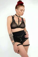 Leather Fantasy Clothing, Sexy Leather Lingerie, Stylish Leather Harness Set - SH874