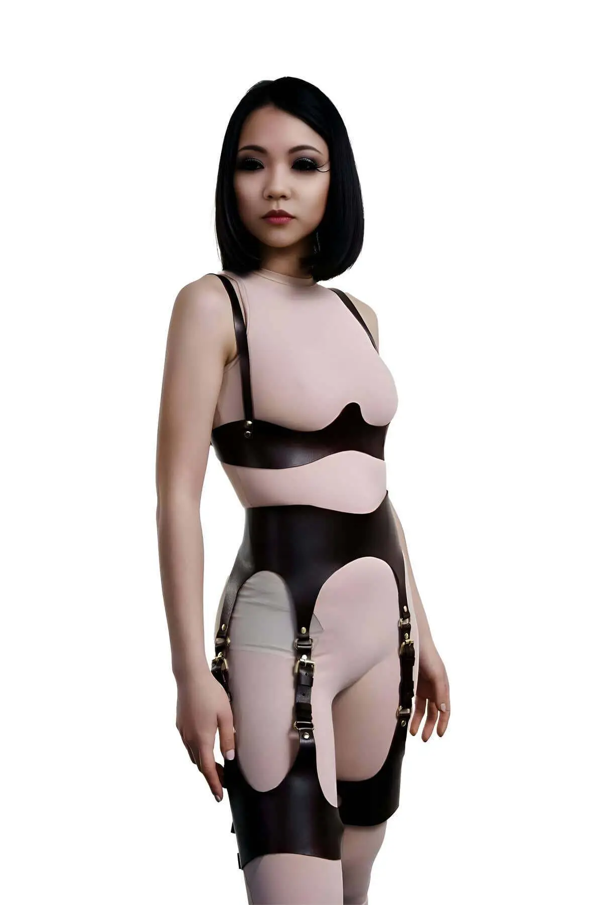 Leather Fantasy Garter Set, Erotic Leather Lingerie - SH1233