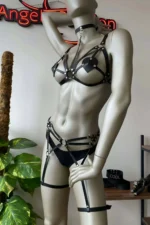 Leather Garter Black Harness Set - SH451 - Image 2