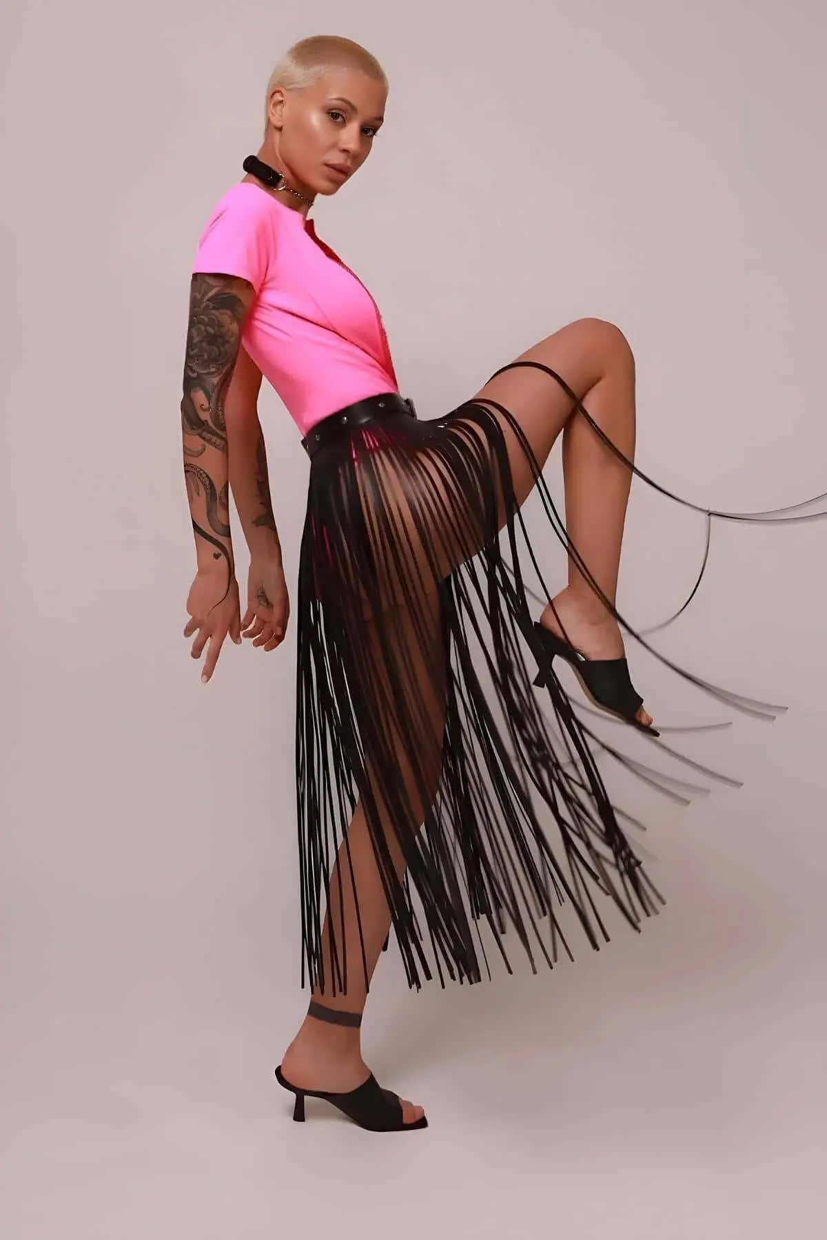 Leather Tassel Skirt, Thin Tassel Skirt, Stylish Leather Skirt Harness - SH1088