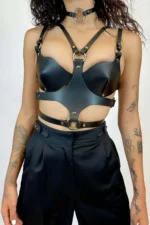Leather Bra, Choker and Breast Harness, Stylish Festival Apparel - SH1296