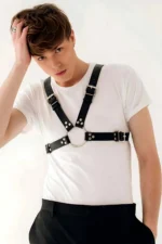 Stylish Leather Men's Chest Harness with Chain Detail - SHM95 - Image 3