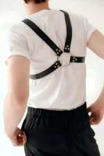 Stylish Leather Men's Chest Harness with Chain Detail - SHM95 - Image 4