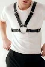 Stylish Leather Men's Chest Harness with Chain Detail - SHM95 - Image 5