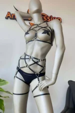 Black Leather Garter and Bustier Harness - SH415 - Image 2