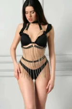 Black Leather Chain Harness Set - SH504