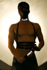 SLAVE and OBEY Printed Reflective Leather Choker