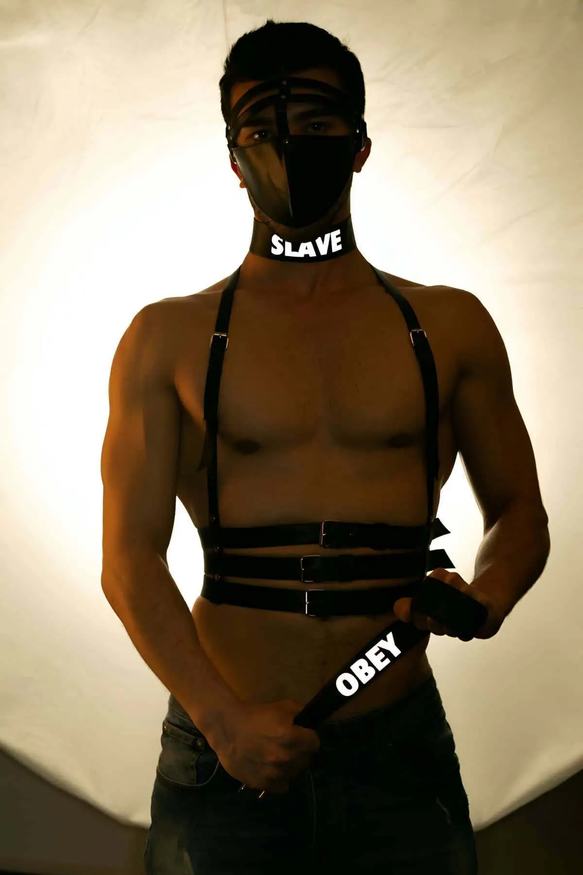 SLAVE and OBEY Printed Reflective Leather Choker