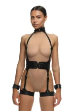 Fantasy Leather Lingerie, Stylish Harness Set with Neck Cuff - SH1338 - Image 3
