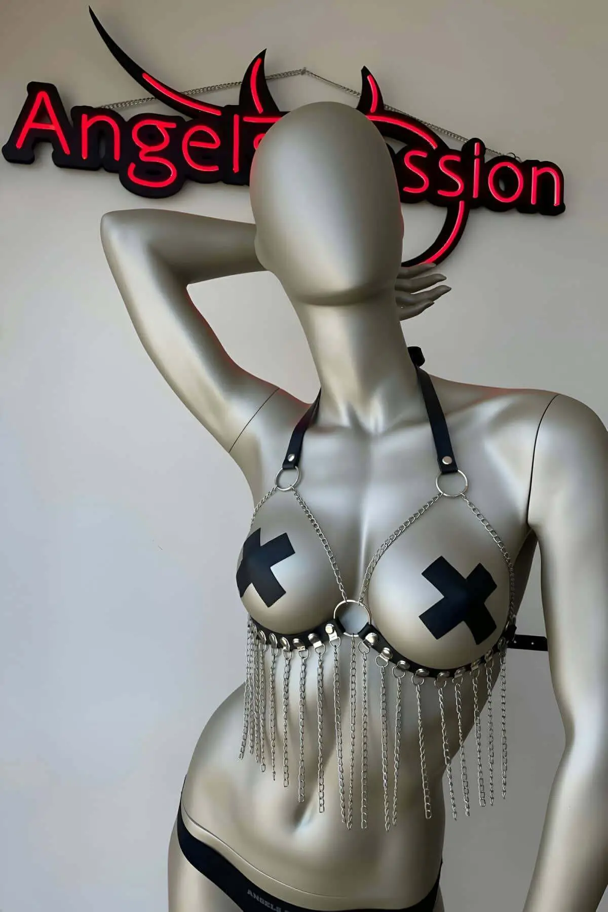 Leather Bustier with Chain Detail