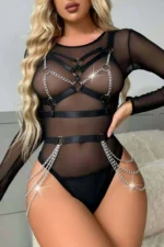 Elegant Belted Bustier Set with Chain Detail - SH795 - Image 2