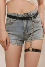 Stylish Adjustable Leather Garter Harness with Chain - SH961 - Image 3