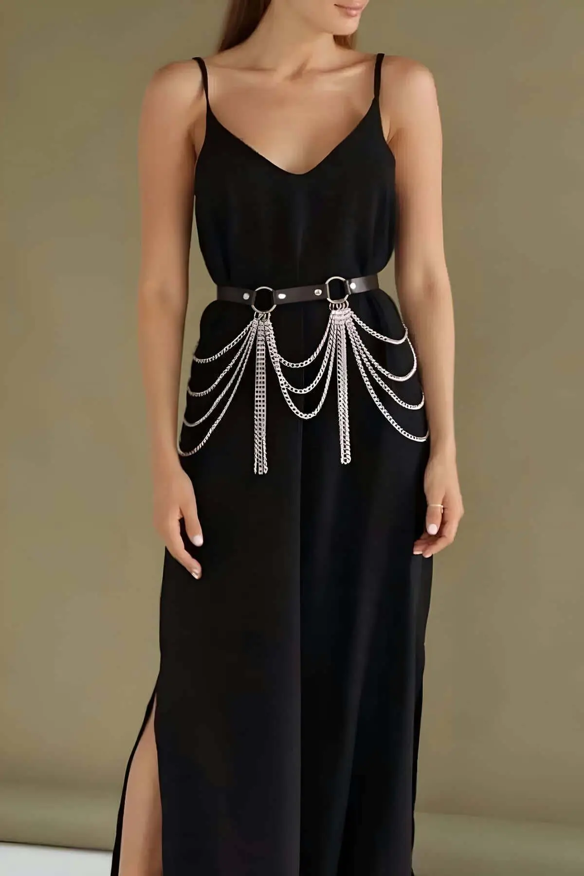 Stylish Adjustable Leather Belt Harness with Chain - SH729