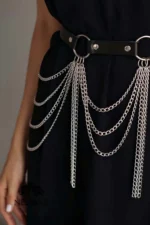 Stylish Adjustable Leather Belt Harness with Chain - SH729 - Image 3