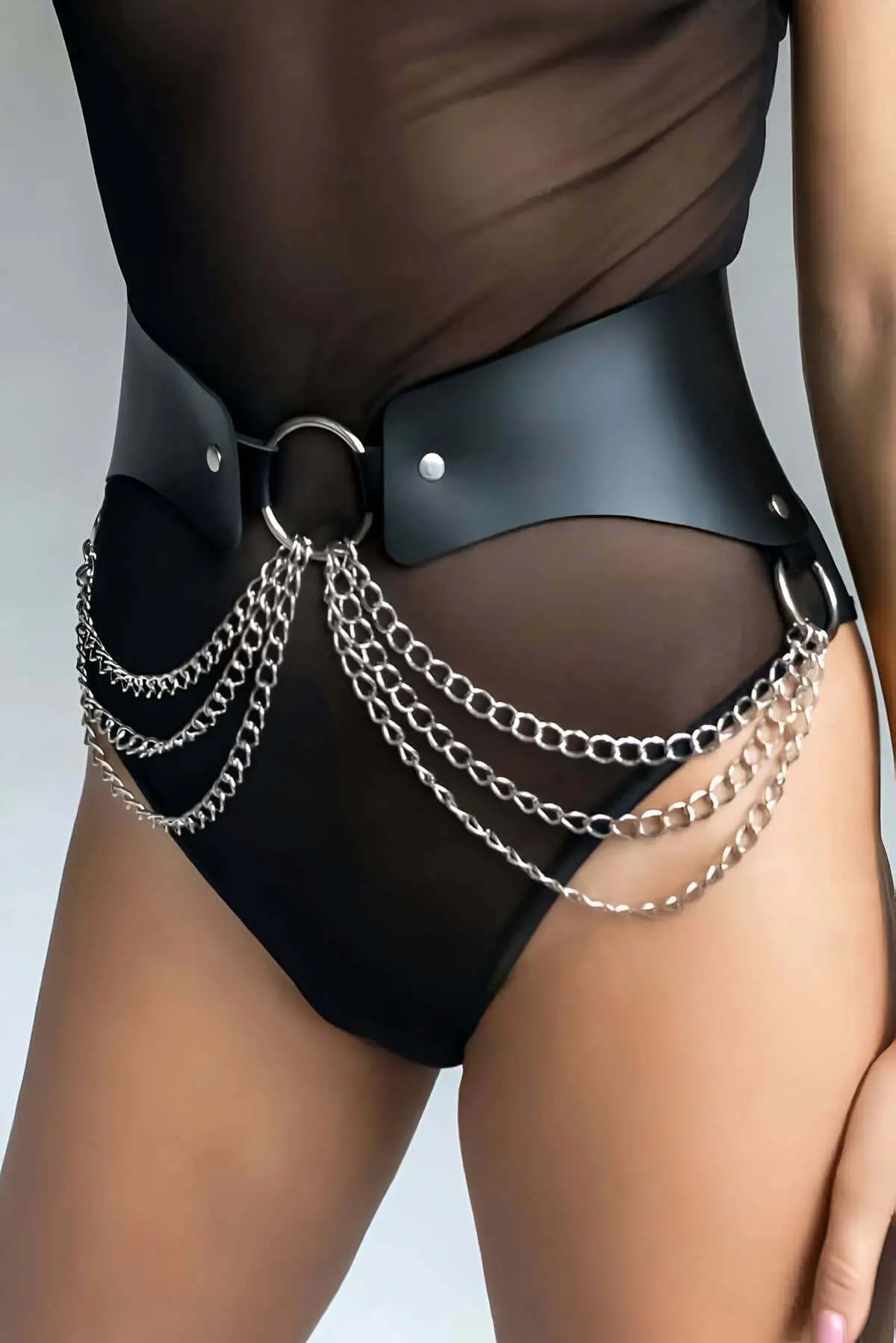 Chain Leather Belt, Stylish Waist Belt, Chain Detail Dress Belt - SH988