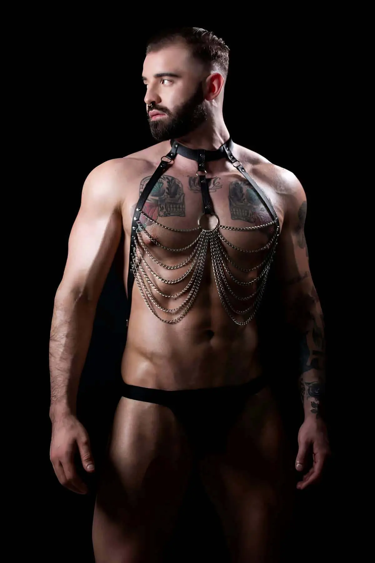 Chain-Detailed Men's Leather Fantasy Apparel - SHM74
