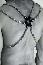 Chain-Detailed Men's Fantasy Apparel, Sexy Men's Leather Fantasy Apparel - SHM100 - Image 2