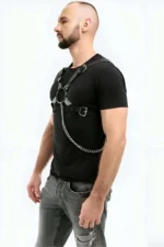 Men's Leather Chest Harness with Chain Detail - SHM95 - Image 2