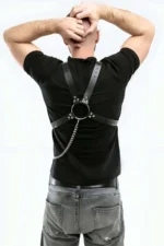 Men's Leather Chest Harness with Chain Detail - SHM95 - Image 3