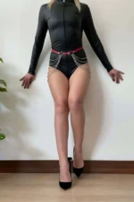 Red Leather Belt with Chain