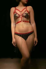 Chain-Detailed Sexy Red Fantasy Leather Set - SH496 - Image 4