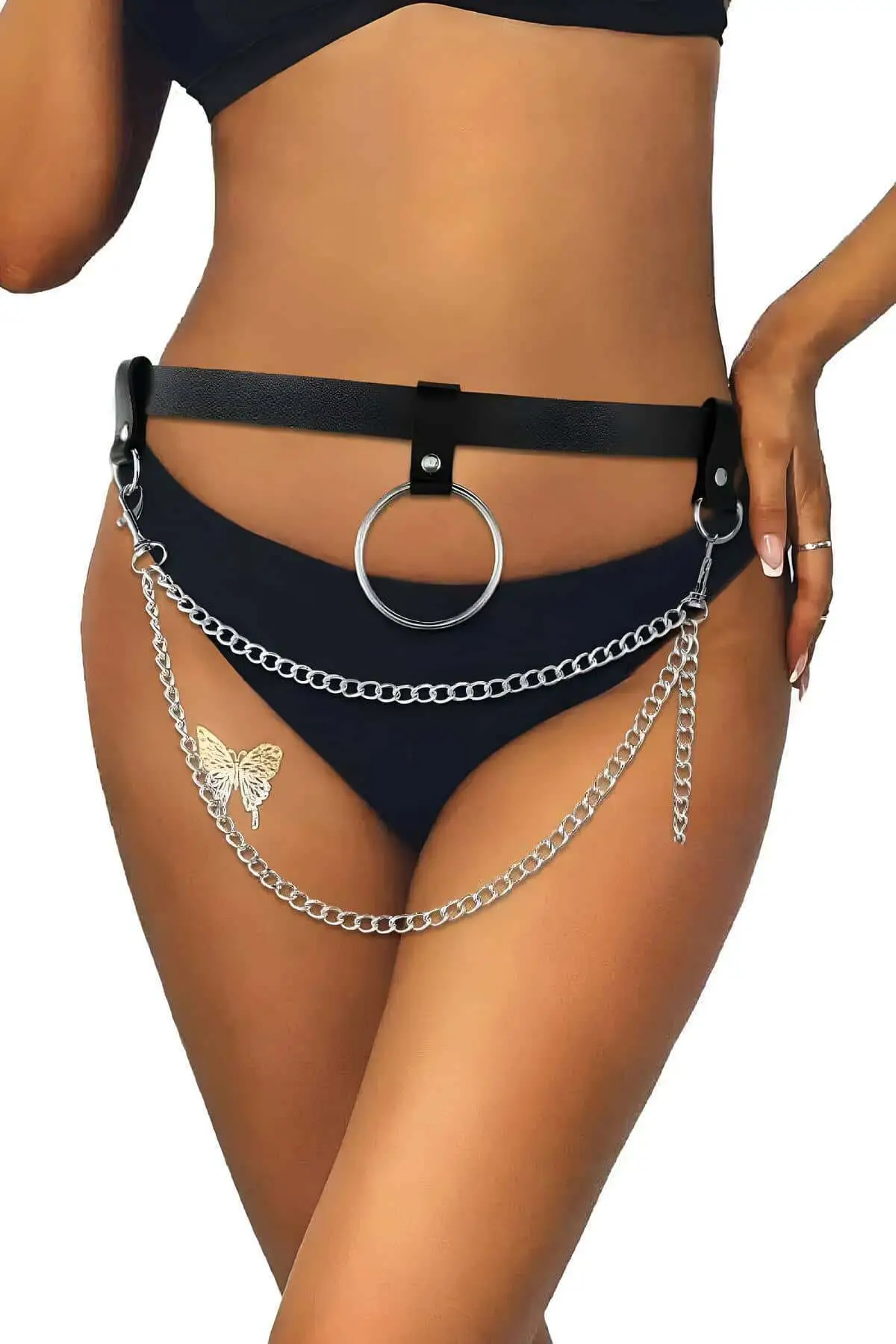 Stylish Leather Waist Harness with Chain - SH923