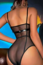 Black Leather Chest Harness with Chain - SH823 - Image 2