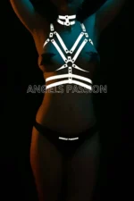 White Reflective Erotic Lingerie Chest Harness - SH296