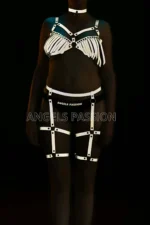 White Reflective Tassel Bra and Garter Set - SH447 - Image 2