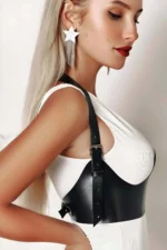 Adjustable Neckline Leather Corset with Bust Detail and Straps - SH614 - Image 2