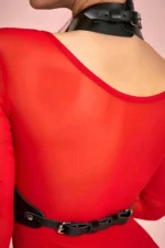 Halter Neck Open Bust Leather Fantasy Bra Harness - SH1286 - Image 2