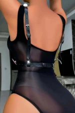 Black Leather Harness with Neck Detail - SH409 - Image 2