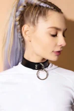 Leather Choker with Ring Detail, Leather Collar, Collar with Rings - SH971