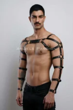 Men's Leather Arm and Chest Harness, Leather Fantasy Apparel - SHM166 - Image 2