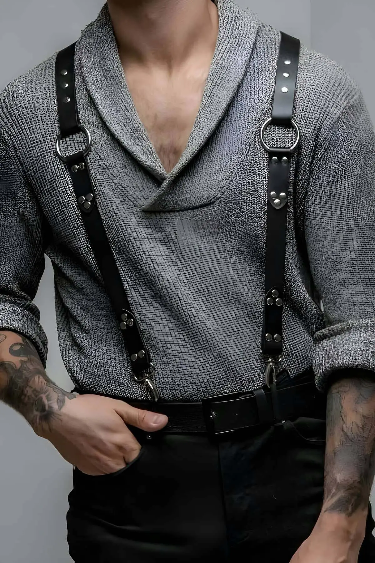 Men's Belt/Pants Suspenders, Stylish Leather Men's Body Belt - SHM175