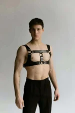 Men's Techno Party Accessory, Leather Chest Harness - SHM116 - Image 4