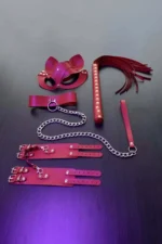 Red Fantasy Set, Whip - Handcuffs - Collar - Mask Set - SH1246 - Image 2