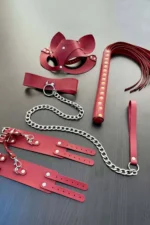 Red Fantasy Set, Whip - Handcuffs - Collar - Mask Set - SH1246 - Image 3