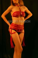 Red Leather Corset Bra Harness Set with Tassel Detail - Image 4
